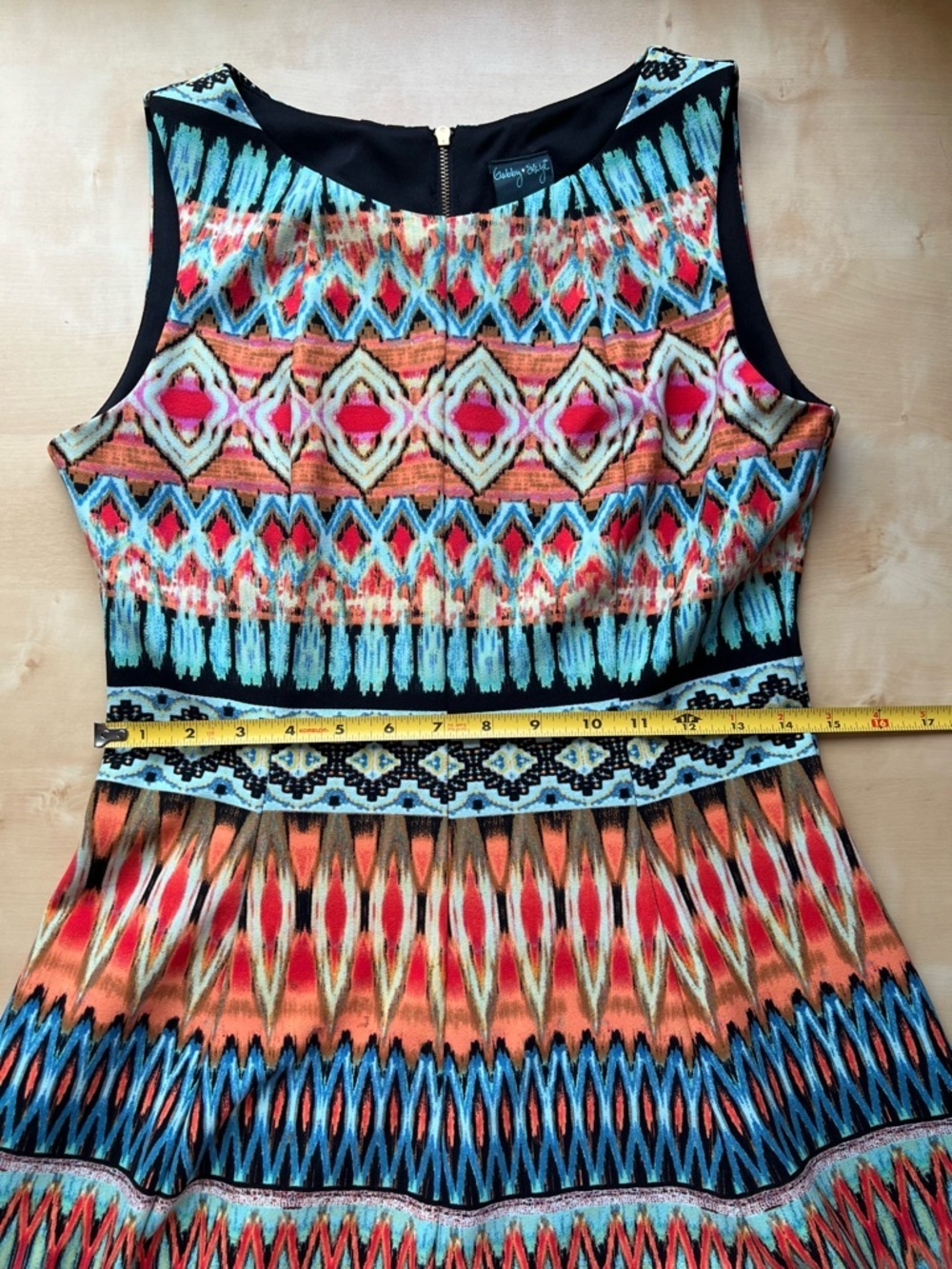 Gabby Skye Multicolor Boho Aztec Print Sleeveless Swing Dress - Turquoise, Coral - Picture 7 of 10